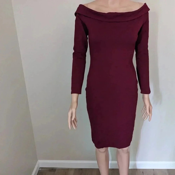 Windsor Red Off Shoulder Midi Long Sleeve Dress Size M - Picture 4 of 11